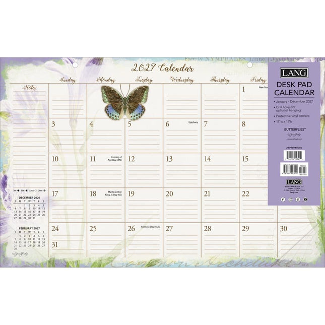 LANG Butterflies Desk Pad 2027
